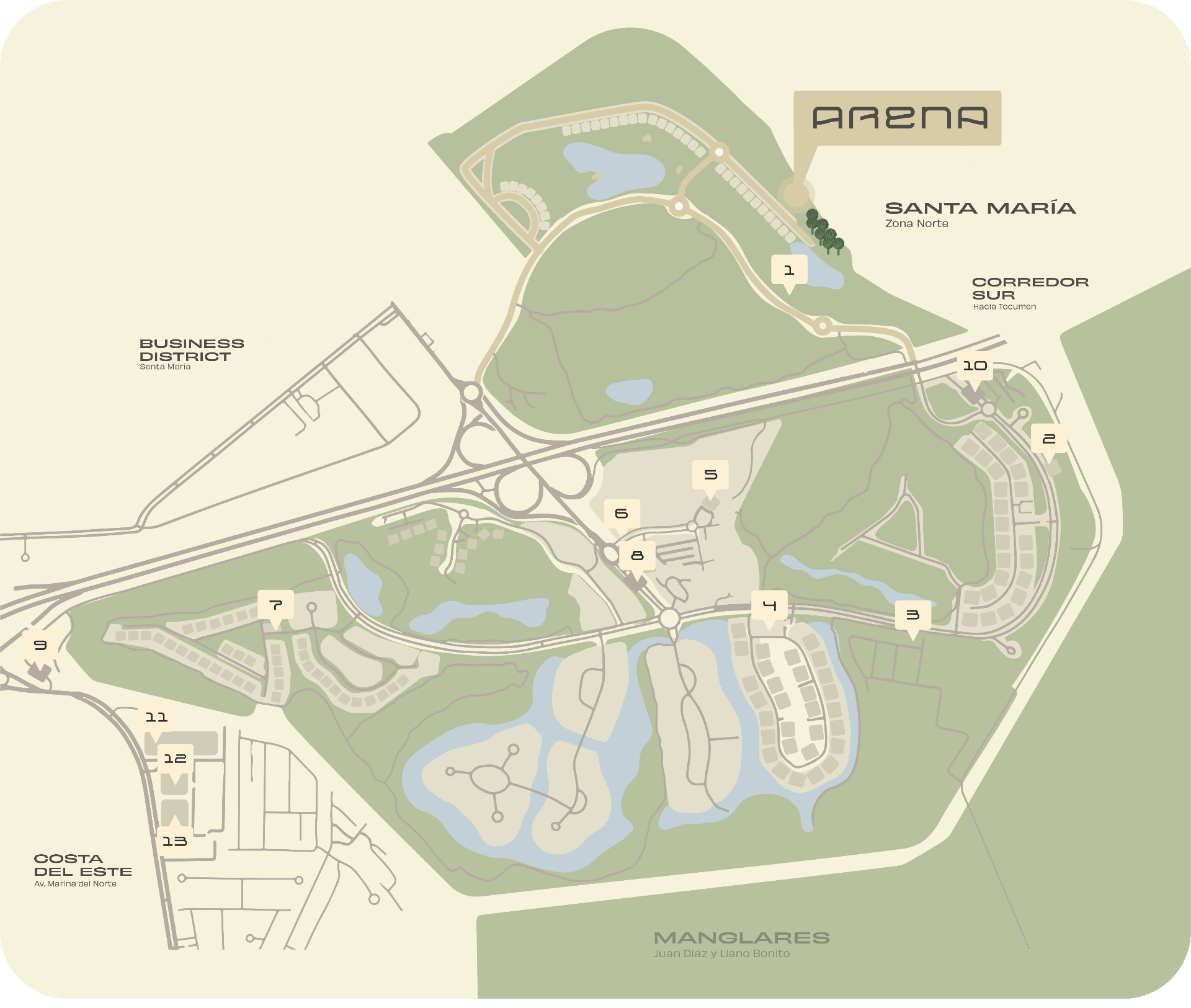 Masterplan de Santa María con puntos de interés numerados
